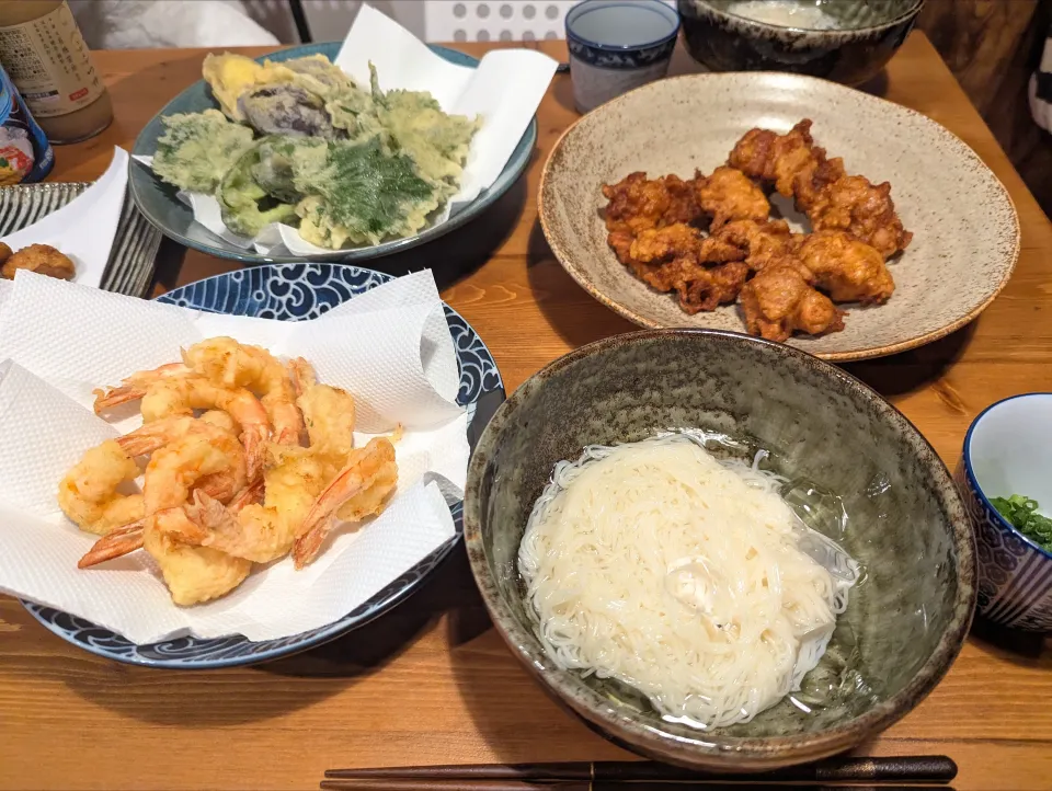 天ぷら祭りとソーメン！！！|シロクロの男ふたりごはんさん