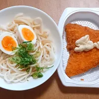 釜玉うどんとアジフライ|ナナさん