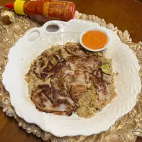 豚パラ＊合挽肉＊絹豆腐＊ゆで卵＊枝豆＊お好み焼き風シラチャーマヨソース