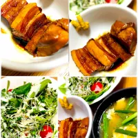 ”煮豚、ベビーリーフ・サラダ＆お揚げさんと茗荷のお味噌汁”＠ 自宅飯|平大さん