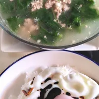 Spinach minced pork soup with fried egg steam rice 🍚😋🍳|🍒lynnlicious🍒さん