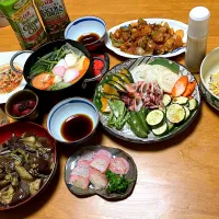 昨日の残り物(酢豚)(スパゲティサラダ)(大根人参の紅白生酢)に三品➕しただけの晩酌＆晩御飯 日の出料理酒 日の出新味料 日清さらっと軽〰️いオリーブオイル| 🐈⸒⸒⸒⸒つるのダンス🐈🐾さん