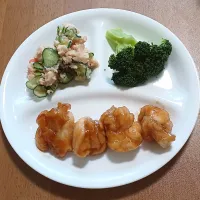 ガーリック明太ポテトサラダ、ブロッコリー、鶏肩小肉の甘辛炒め| ナナさん