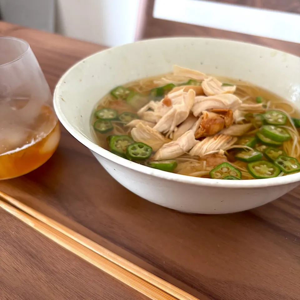 にゅうめん（ささみ・オクラ・梅）|りさこさん
