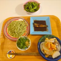 今日の夕食　オリーブうどん、大根とこんにゃくの煮物、鰯の煮物|pinknari🐰🌈さん