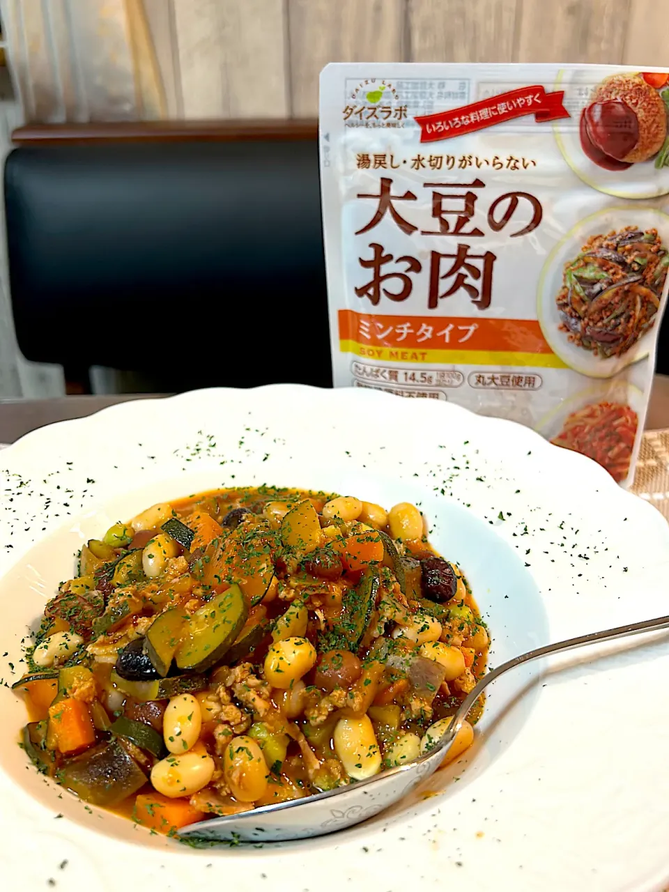 大豆のお肉とミックスビーンズのケチャップ煮|しえりママさん