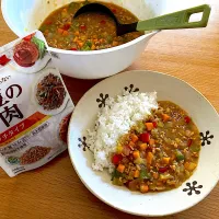 ＊夏休み🌻子どもたちクッキング🍳🧑‍🍳＊大豆のお肉でレンチンキーマカレー🍛＊|＊抹茶＊さん