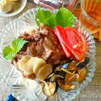 真夏のスタミナ素麺～🐮🍅🍆