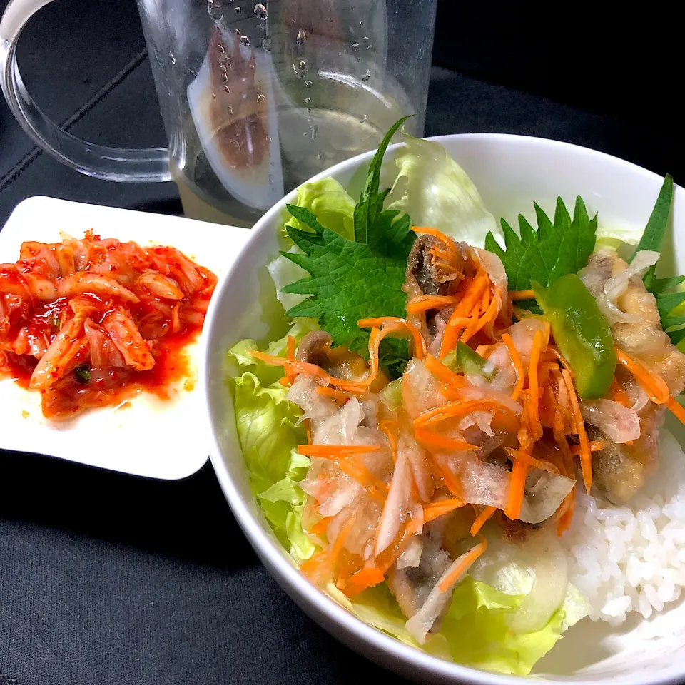 21:28 鯵の南蛮漬のっけ丼　キムチ豆腐|へれ子さん