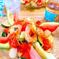 2025/07/23 冷製パスタソースで夏野菜と海老のトマトソース・スパゲティ| Blueberry🫐さん
