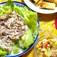 豚しゃぶ　サラダ🥗　揚げの味噌挟み焼き|4jinoanataさん