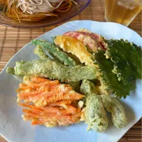 夏野菜の天ぷらと冷やしそば| アッチさん