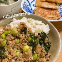 ＊家育ちバジルとそば米、大豆のお肉の和風ガパオ♫＊|ultramarineさん