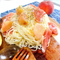 生ハムと桃の冷製そうめんパスタ|桃仙メル🍑さん