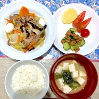 中華丼と納豆きゅうり和え|おしゃべり献立さん
