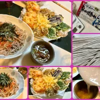 海老🦐と玉ねぎ🧅のかき揚げと、茄子🍆、舞茸、大葉🌿の天ぷらで冷たいお蕎麦。
今日の蕎麦は、木曽御岳山の乱れそばを使って。麺つゆは創味。
締めの蕎麦湯は、茨城産の蕎麦粉をドロドロの溶いて。。。| Takeshi  Nagakiさん