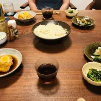 素麺、卵巾着、蒸し鶏の大葉包み、ほうれん草の胡麻和え|タロッカ主夫見習いさん