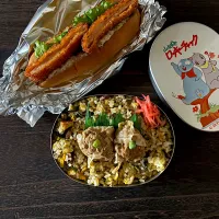 自家製しば漬けチャーハン弁当＆エビカツドッグ朝ごはん| mihooobuuさん