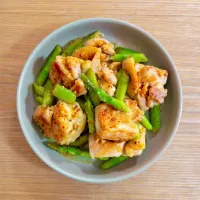 鶏肉とアスパラのレモンマスタード炒め🍋