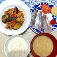 豚茄子トマト甘辛味噌炒めと鯵の刺身|おしゃべり献立さん