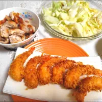 鶏もも肉焼いたの、キャベツも、生協海老フライ揚げたの。お疲れ様の夜ごはん| m.rafuさん
