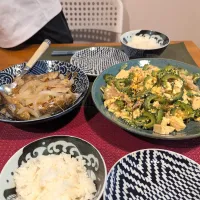 ゴーヤチャンプルとアジの南蛮漬け|シロクロの男ふたりごはんさん