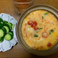 昼食　トマトと卵の雑炊|ATさん