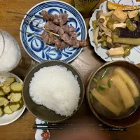 夕食　焼きとり　豆腐野菜甘酢あんかけ　ビール🍺|ATさん