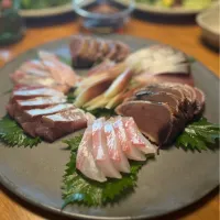 7/26の夕食　刺身3点盛り|yoneさん