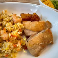 海老チャーハンと鶏肉ソテー|パパ手料理さん