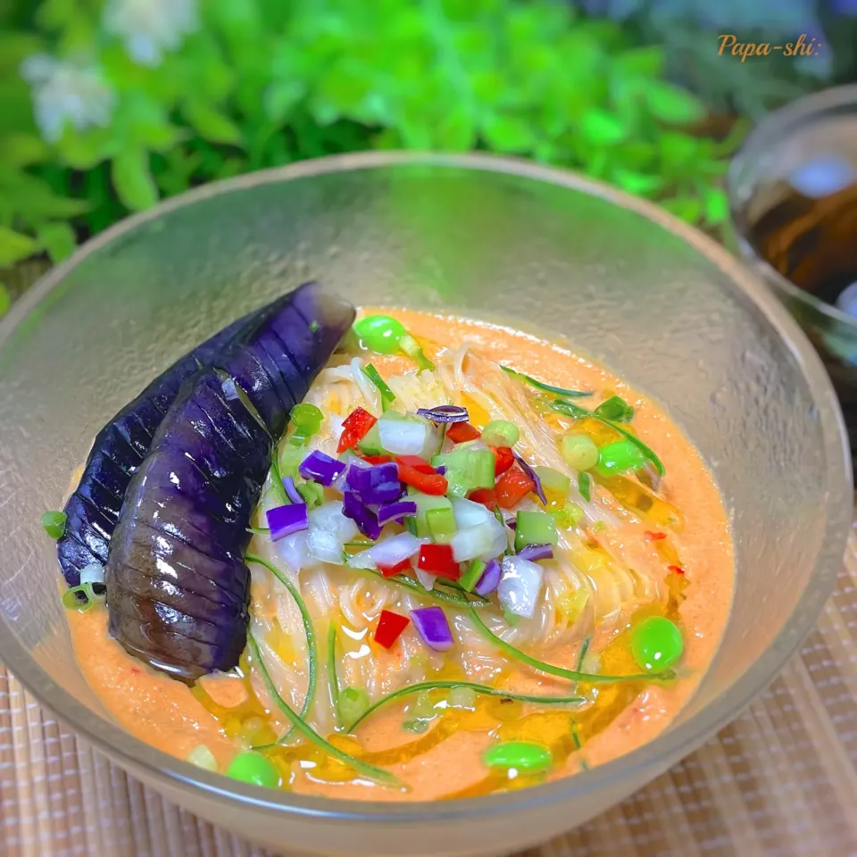昆布つゆ白だしで　和風ガスパチョ素麺|パパ氏さん