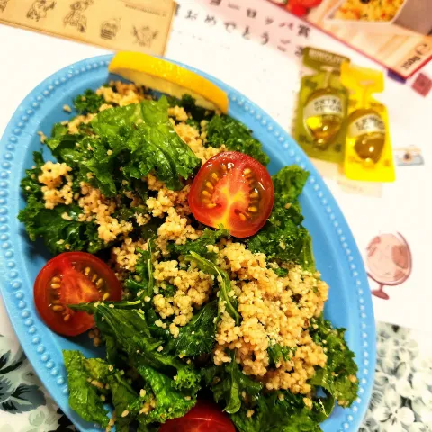 「クスクス　トマト」を使ってみたSnapdishの料理・レシピ写真:🔷ユウキ世界ごはん博覧会～ヨーロッパ賞🍀ケールとクスクスのサラダ🔷