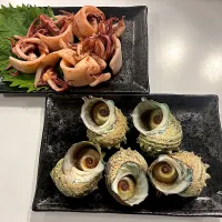 いか塩胡椒焼き、サザエの壺焼き|あいこさん