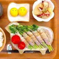 豆苗の豚バラ巻きのおぼんごはん|すずさん