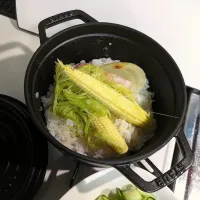 STAUB de ひげ付きヤングコーンごはん|mi_neneco♪さん