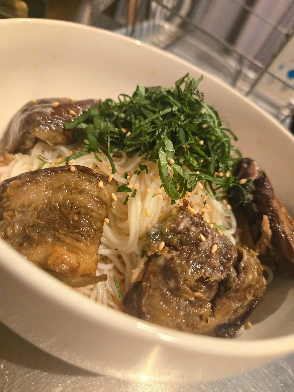 早飯！茄子とそうめん|しあるさん