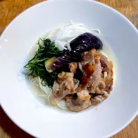 豚の唐揚げとおかひじきの うま塩そうめん|ふうりんさん