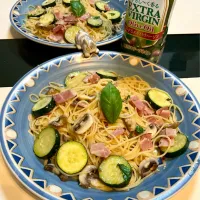 ベーコン🥓とマッシュとズッキーニのアーリオオーリオペペロンチーノ|Takeshi  Nagakiさん