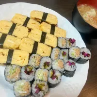 たまご、納豆巻き、シバ巻き、豚汁|tatsuponさん