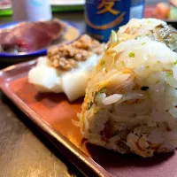 焼き鯖のおにぎり くるみダレの餅 鰹のタタキ