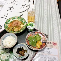 grandmaの晩ごはん☆ 今夜はゴーヤチャンプル、さしみこんにゃくに梅ダレをかけて…梅酒で頂きます|kaoriさん