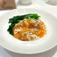 Sautéed scallops with crabmeat and crab roe|skyblueさん