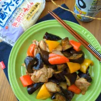 鶏となすの甘酢炒め