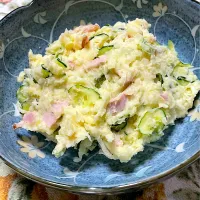 からあげビールさんの料理 大好きなポテサラ付きとり天定食でムスコの置きランチ|つるひめさん