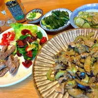 茄子とゴーヤのこねり（豚ロース肉入り）　牛焼肉　etc|じゅんさんさん