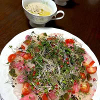 真鯛のカルパッチョと白茄子の冷製ポタージュ|長さんさん