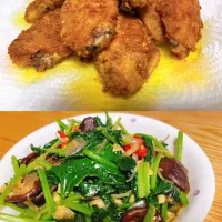 Curry wings , sweet potatoes leaves|Florrieさん