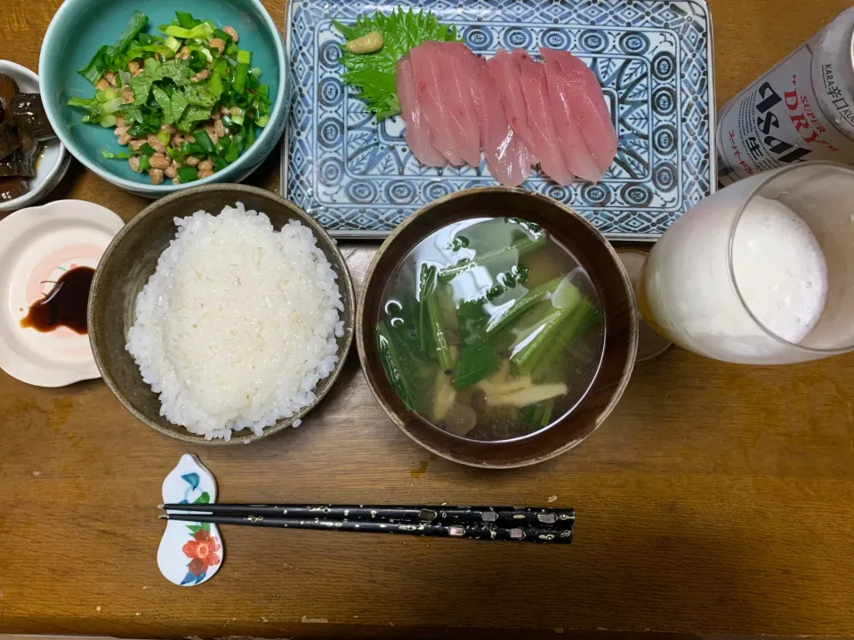 夕食　ビンチョウマグロの刺身|ATさん