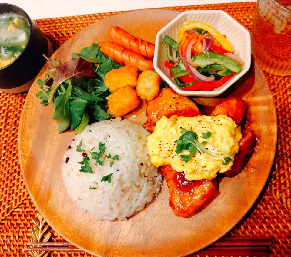 タルタルチキン南蛮、塩麹の夏野菜漬け、ウインナー、ポテト、玉子スープ|samさん