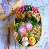 🌱🌼🐔🐥🌼🌱
ピヨピヨと朝顔のっけ
とうもろこしごはん弁当